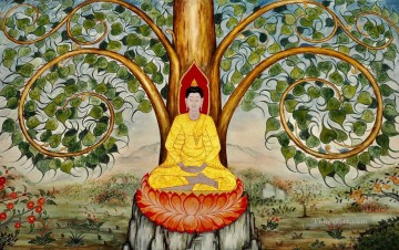  bajo Pintura - Buda bajo el budismo de polvo dorado de Banyan